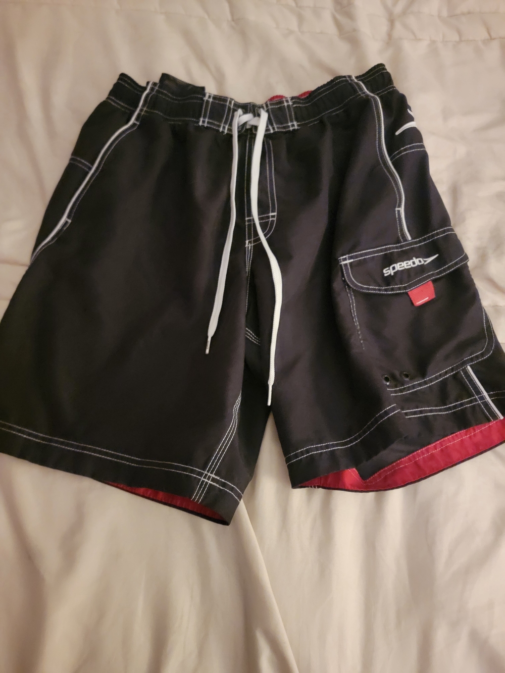 Speedo Black Board Shorts with Red Trim